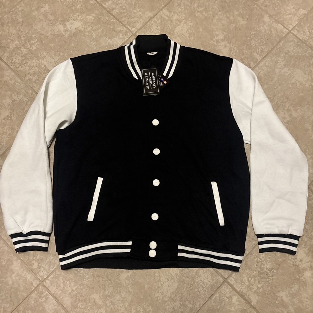 BUILD YOUR BRAND Men's Cotton Blend College Varsity Jacket Black/White 2XL blank